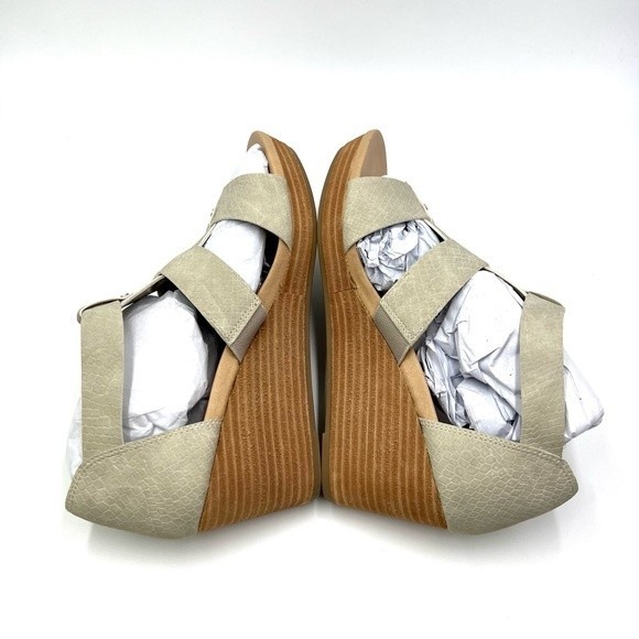 Dr Scholls Womens Size 7.5 Barton Light Gray Cream Faux Snakeskin Wedges Shoes - Picture 6 of 12